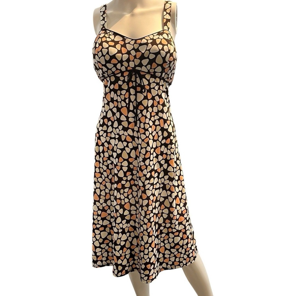 Vintage Y2K Dress Brown‎ Print Babydoll Midi Size 10 Preppy Event Wedding Guest